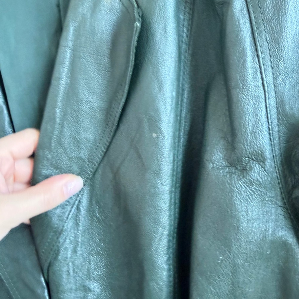 Vintage Maurices Forrest Green Genuine Leather Longline Trench Coat Size Small - Picture 7 of 14